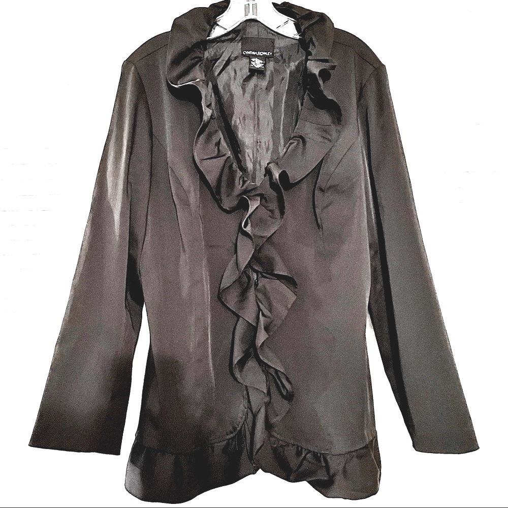 Black Cynthia Rowley Ruffle Front Jacket